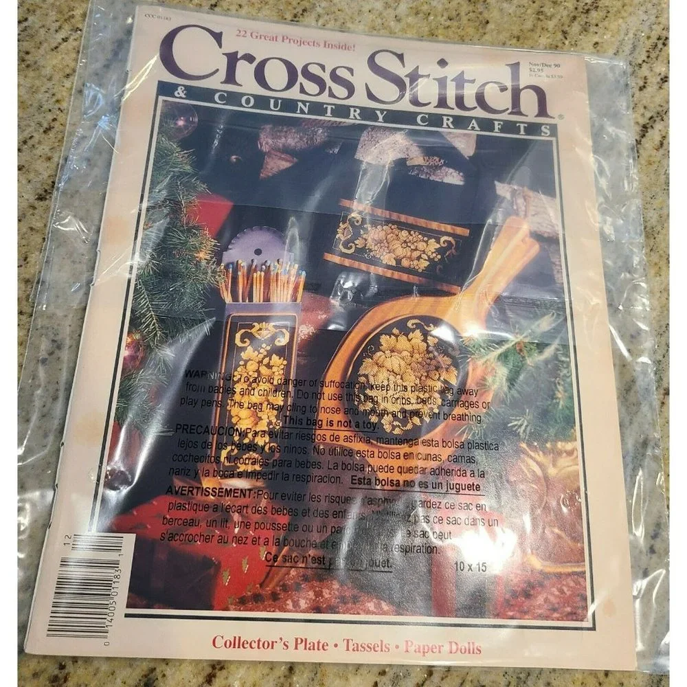 Cross Stitch Country Crafts Mag Nov Dec 90 Ornaments Flower Grapes Paper Doll
